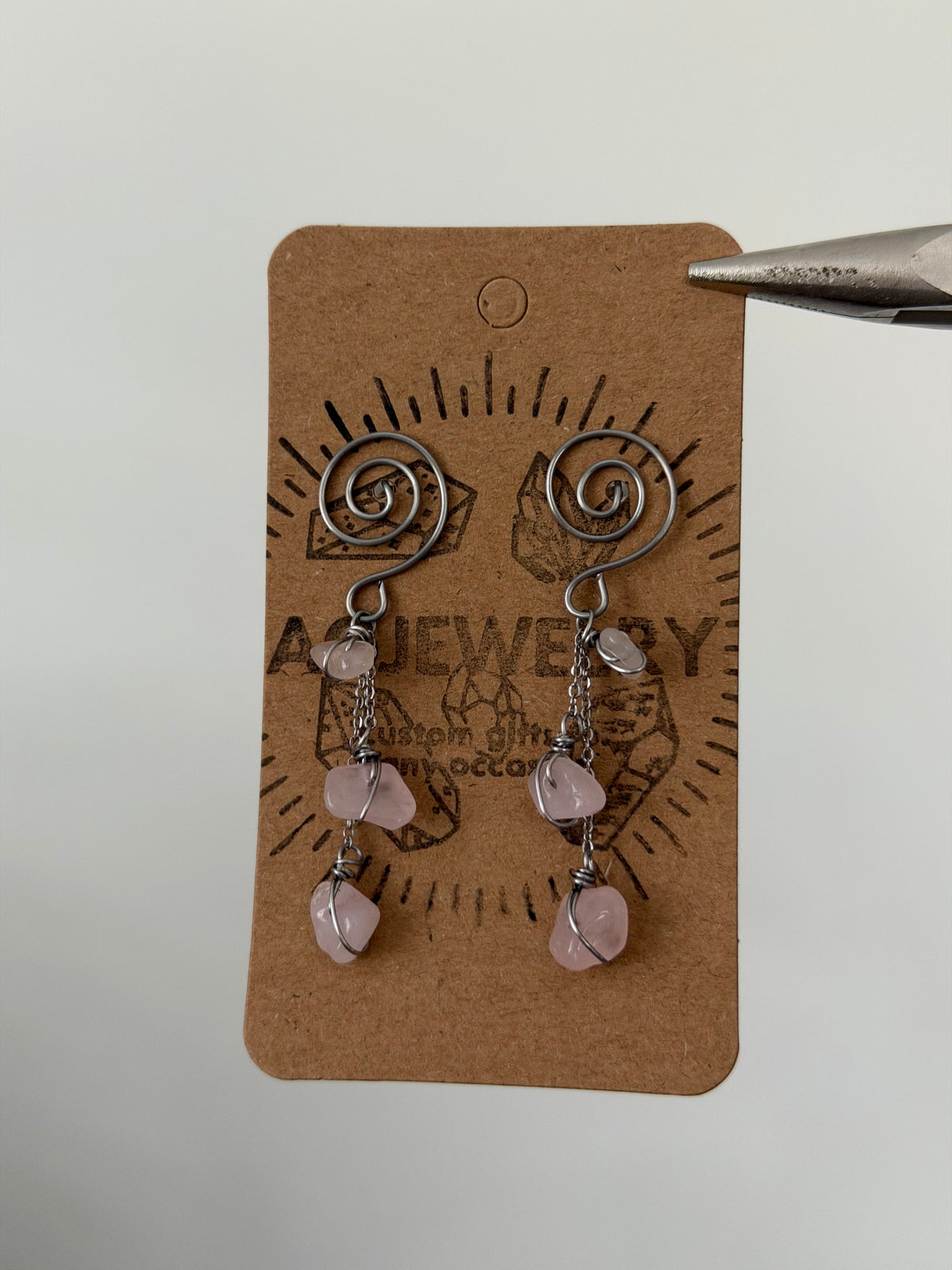 Rose quartz spiral studs