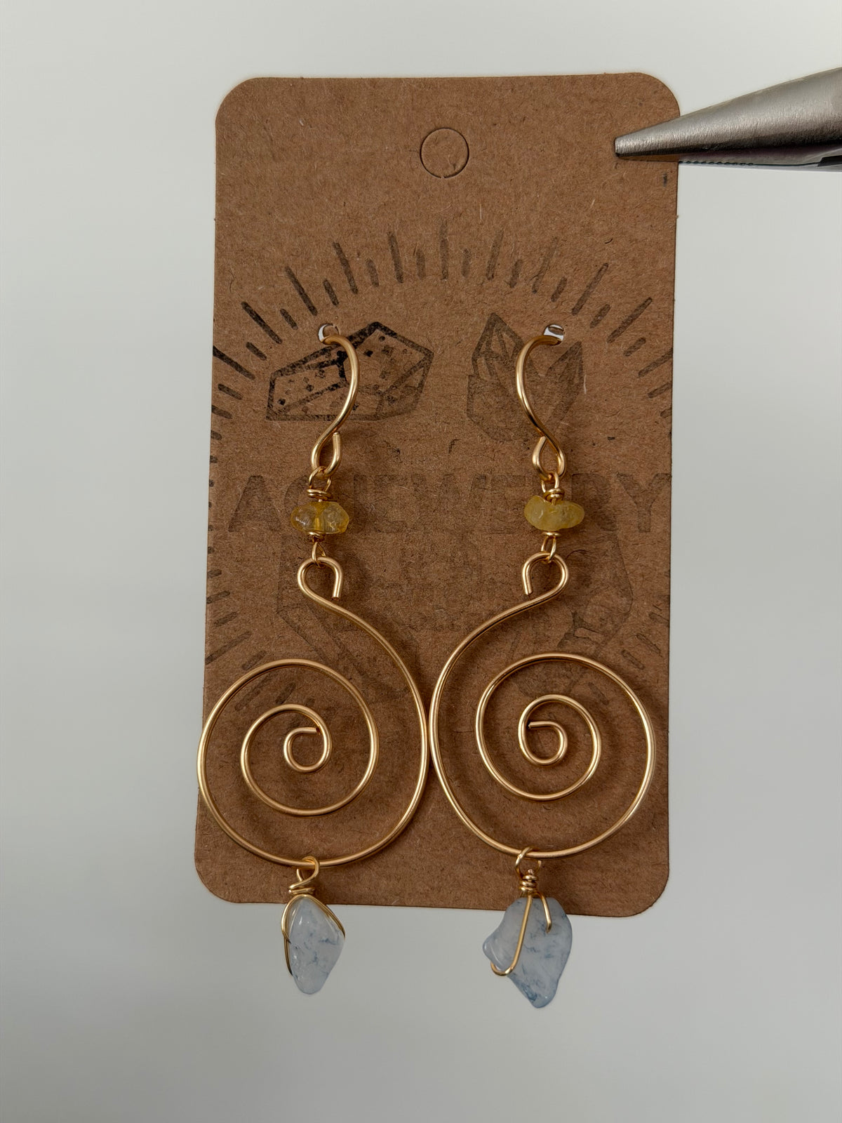 Aquamarine spiral earrings