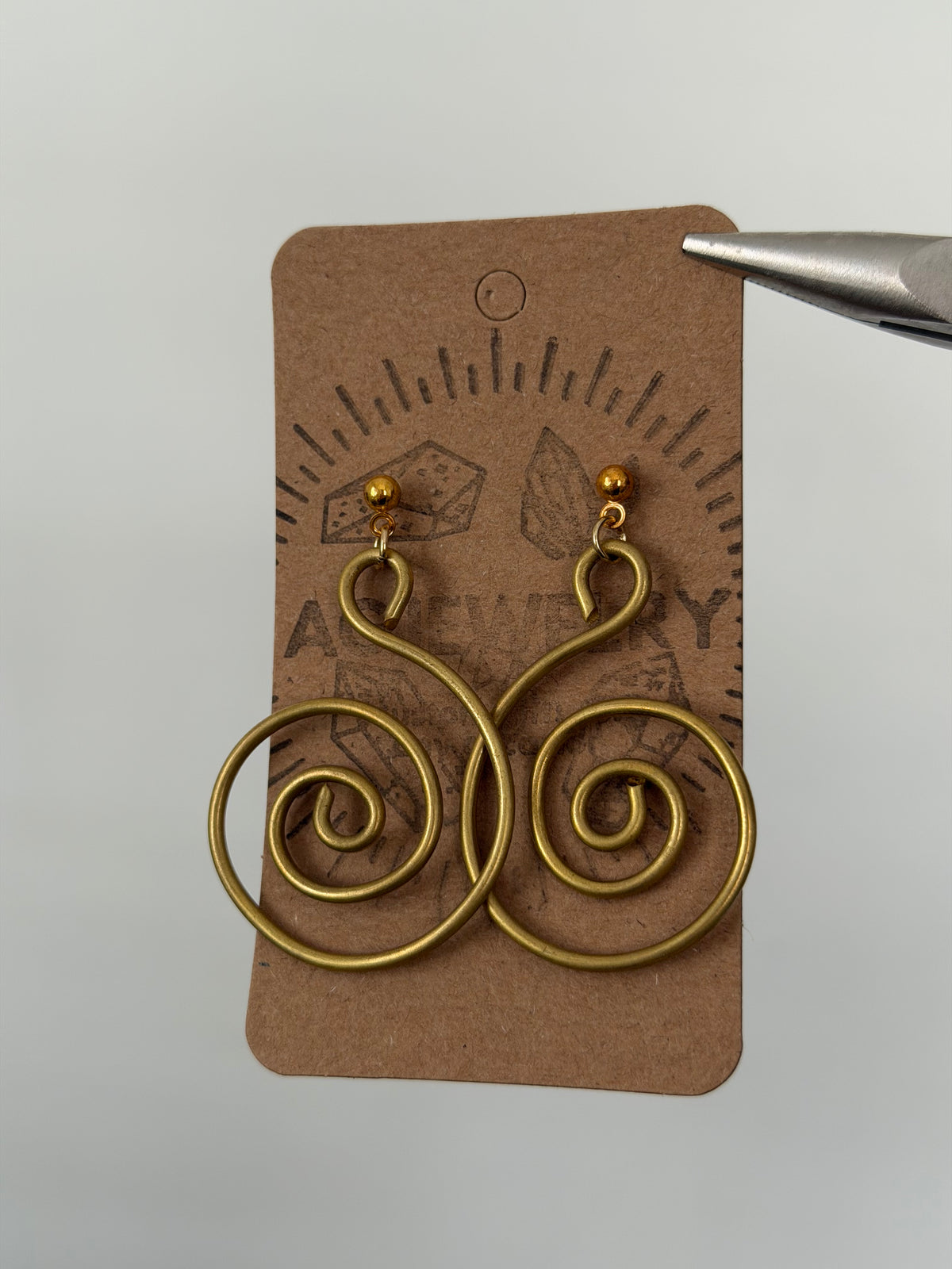Brass spiral stud wire earrings