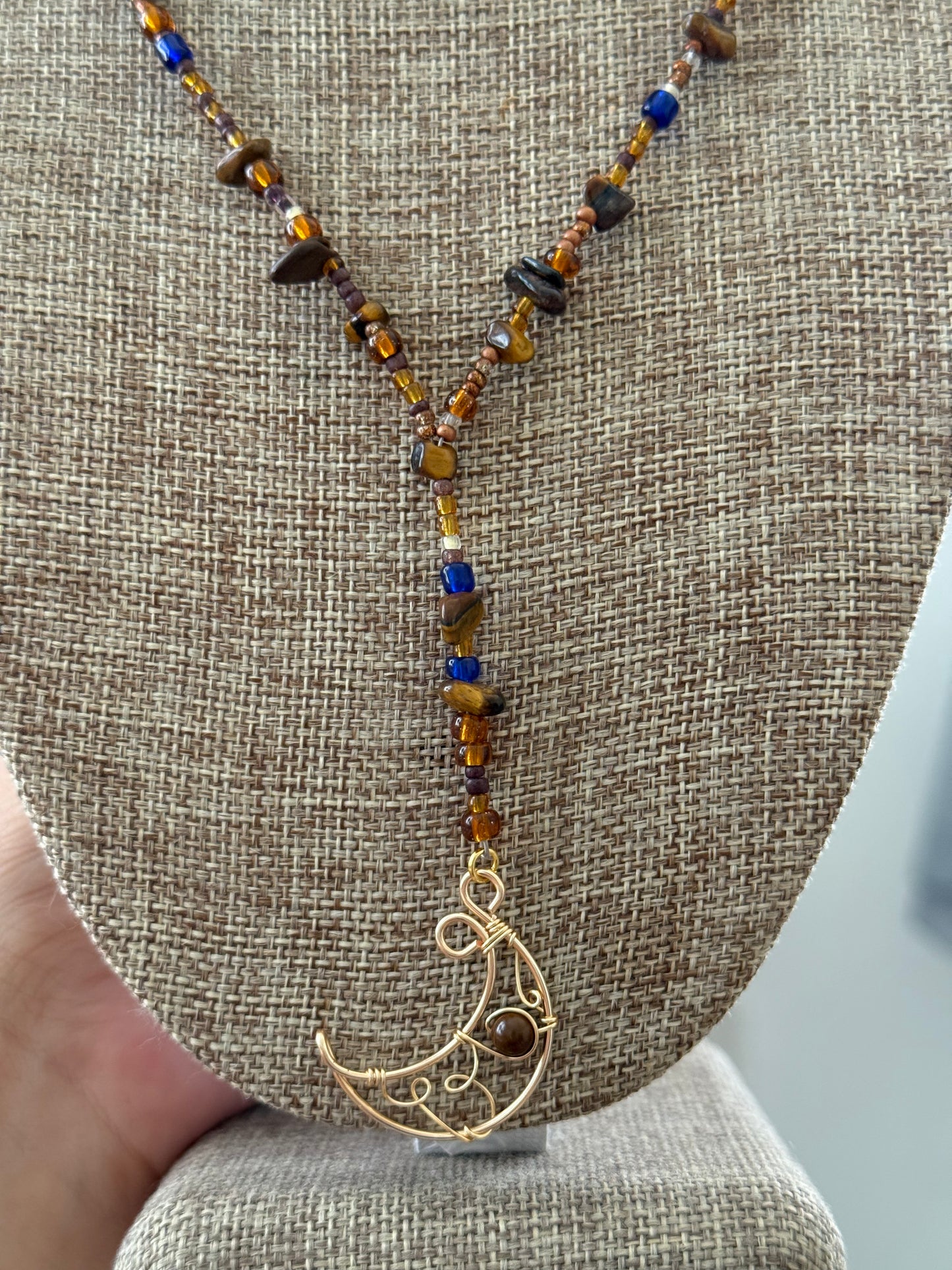 Tigers eye moon Y necklace