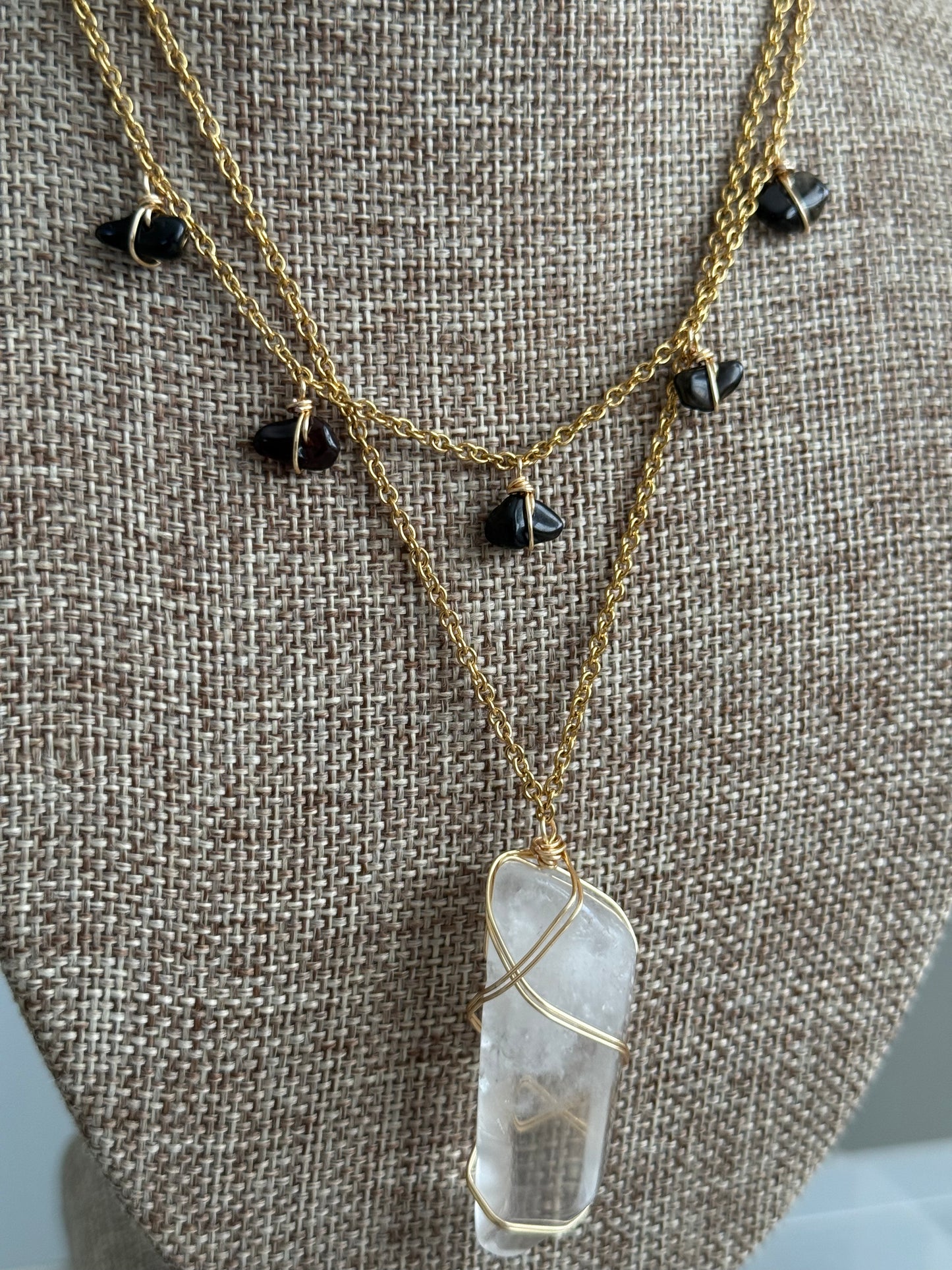 Clear quartz point layer necklace