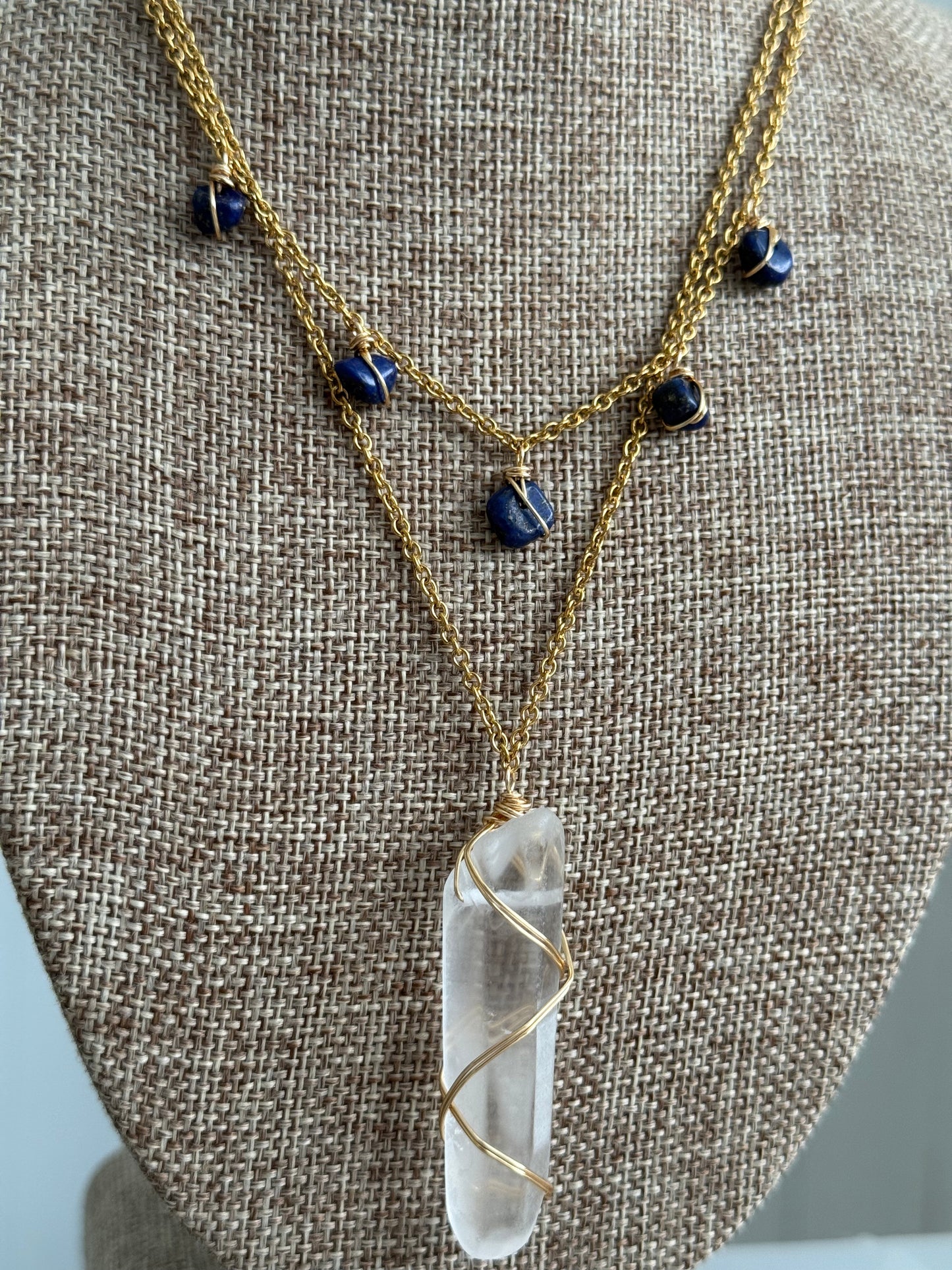 Clear quartz point layer necklace