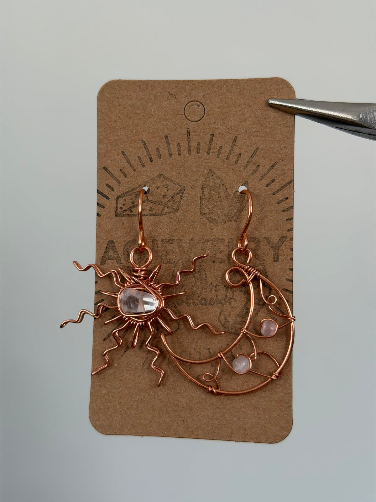 Copper sun moon earrings