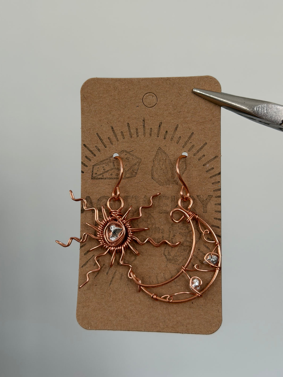 Copper sun moon earrings