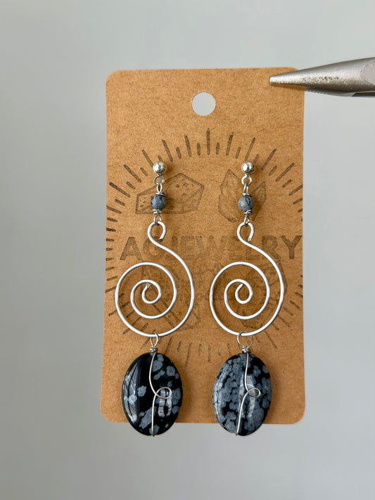 Obsidian swirl earrings