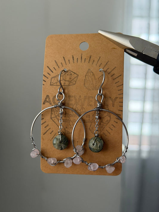 Rose quartz hoops