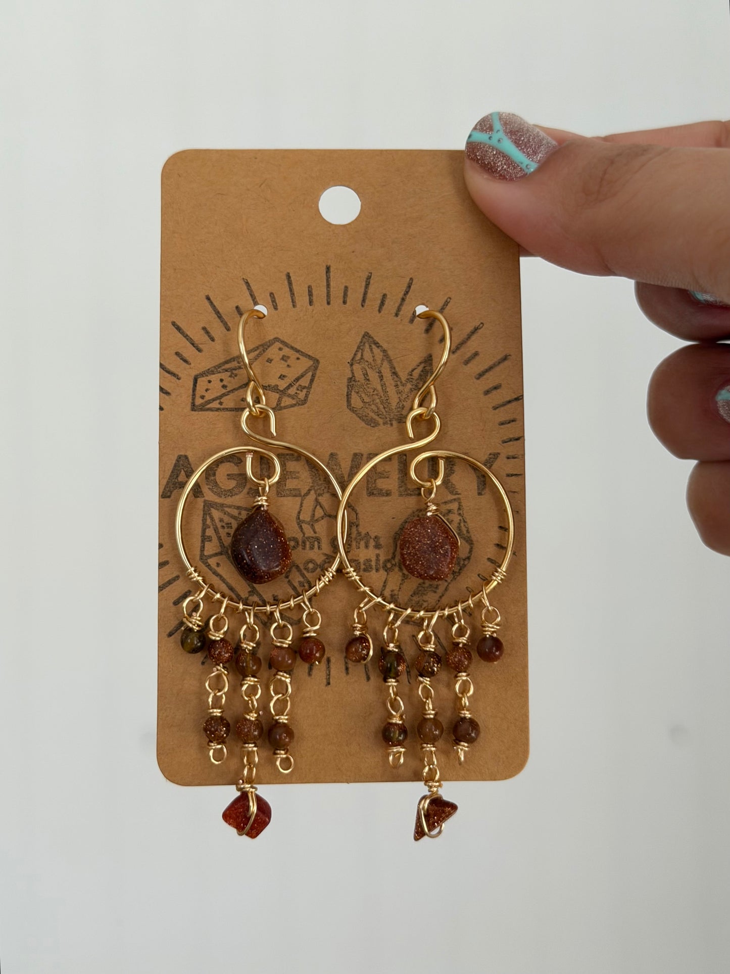 Sun stone chandelier earrings