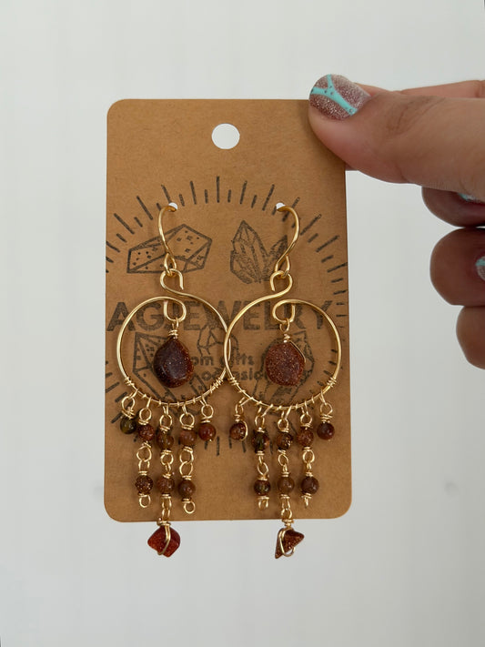 Sun stone chandelier earrings