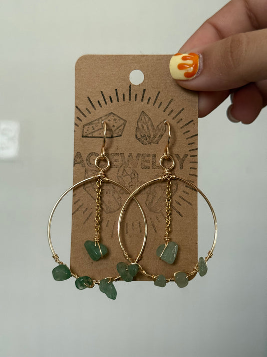 Green aventurine hoop earrings