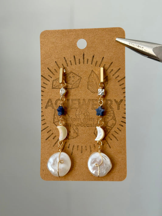 Star moon stud earrings