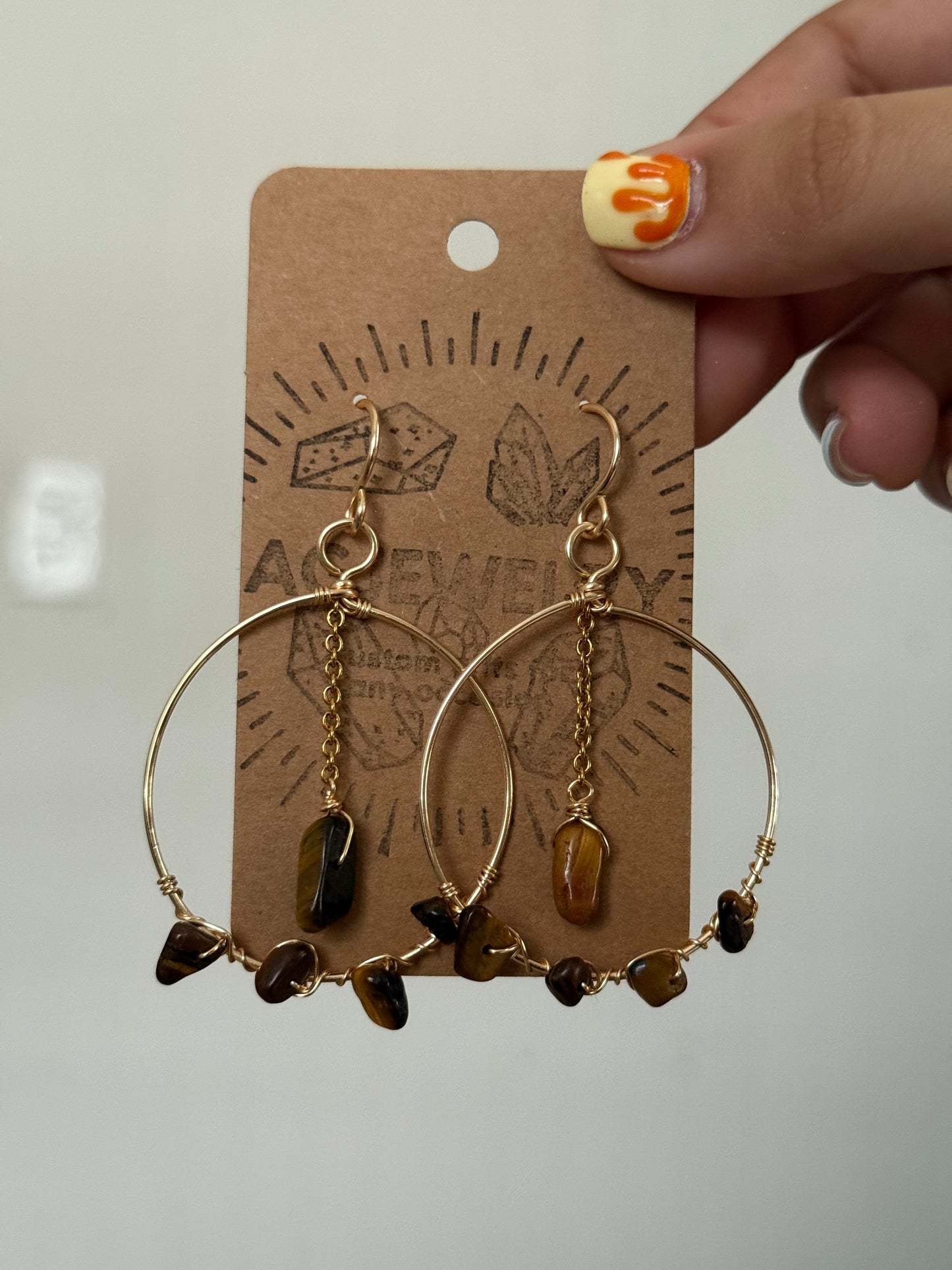Tigers eye hoop earrings