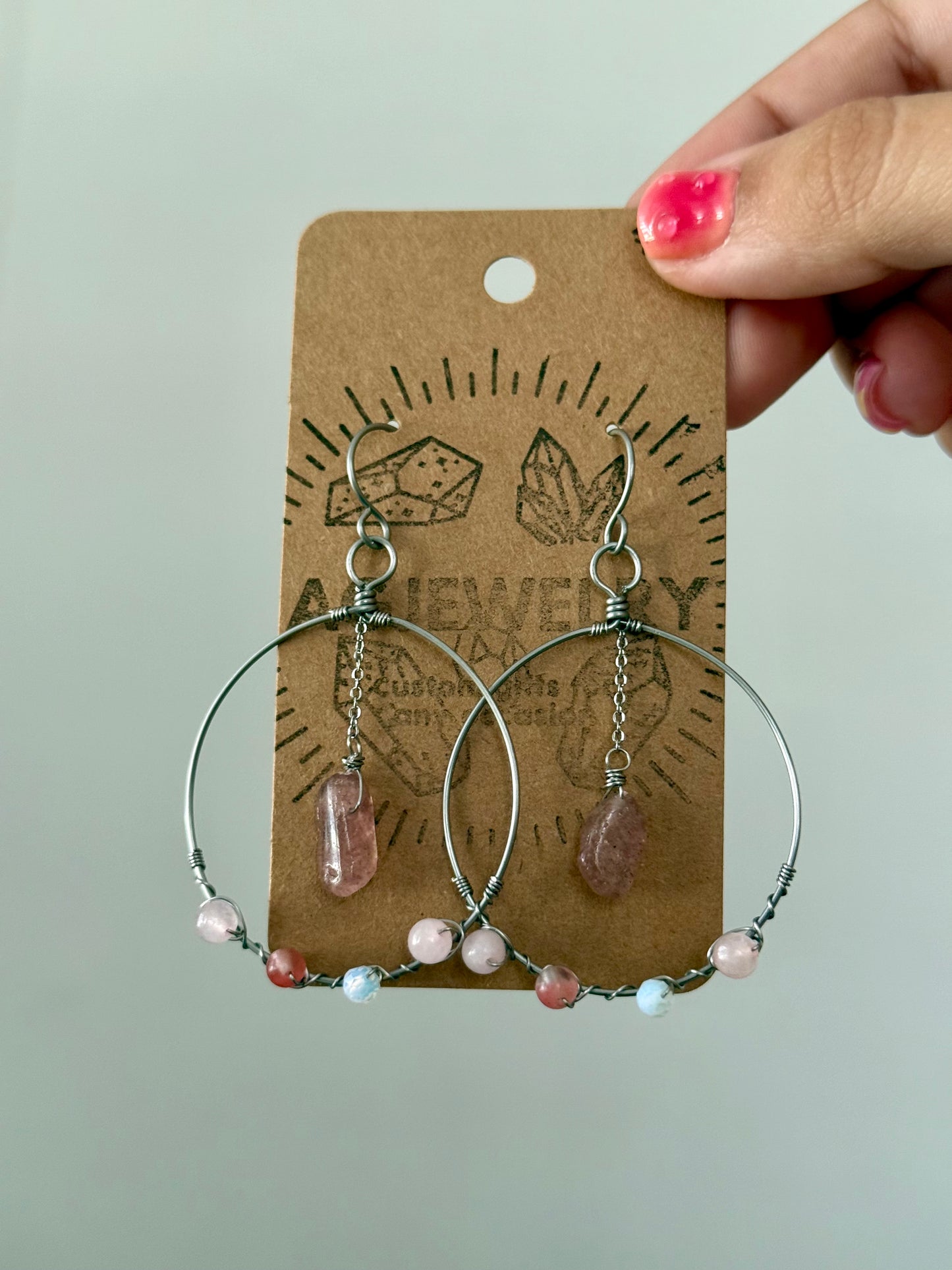 Rose quartz hoops ✨