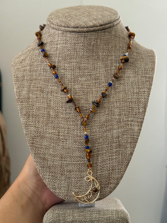 Tigers eye moon Y necklace
