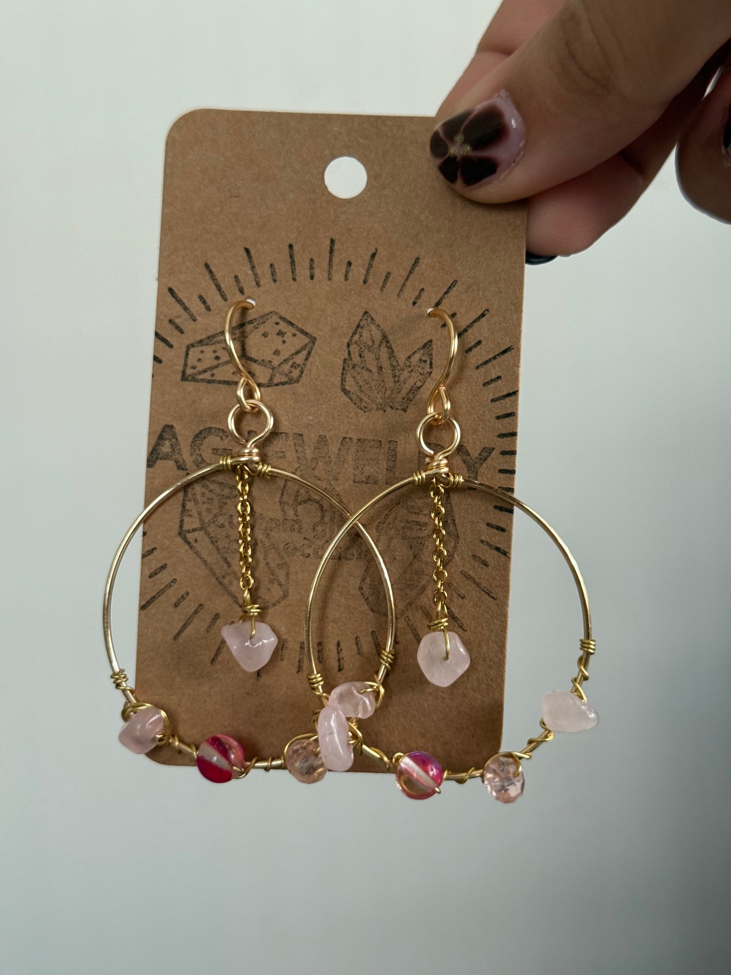 Rose quartz hoop earrings