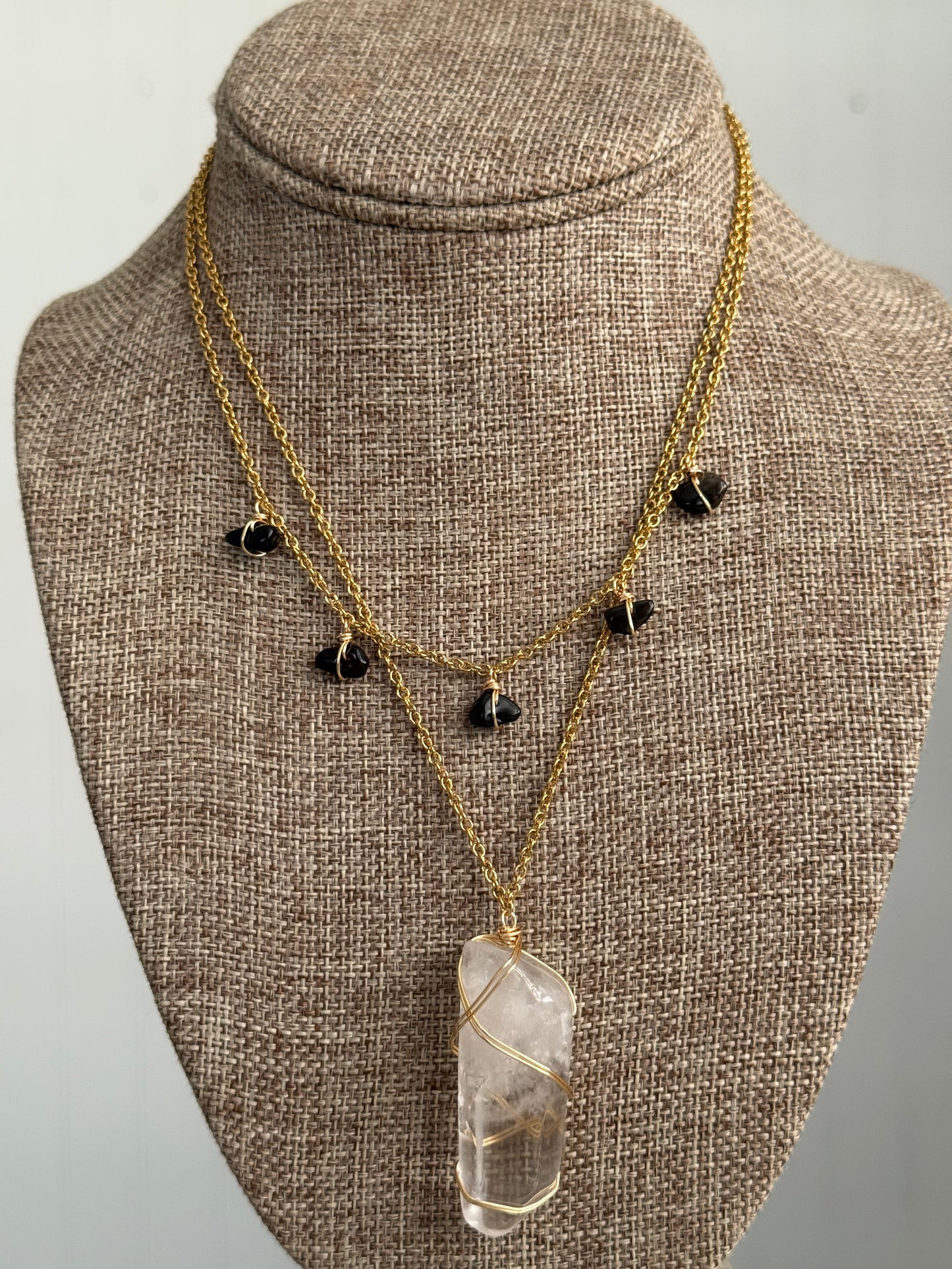 Clear quartz point layer necklace