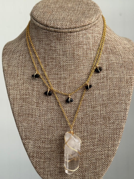 Clear quartz point layer necklace