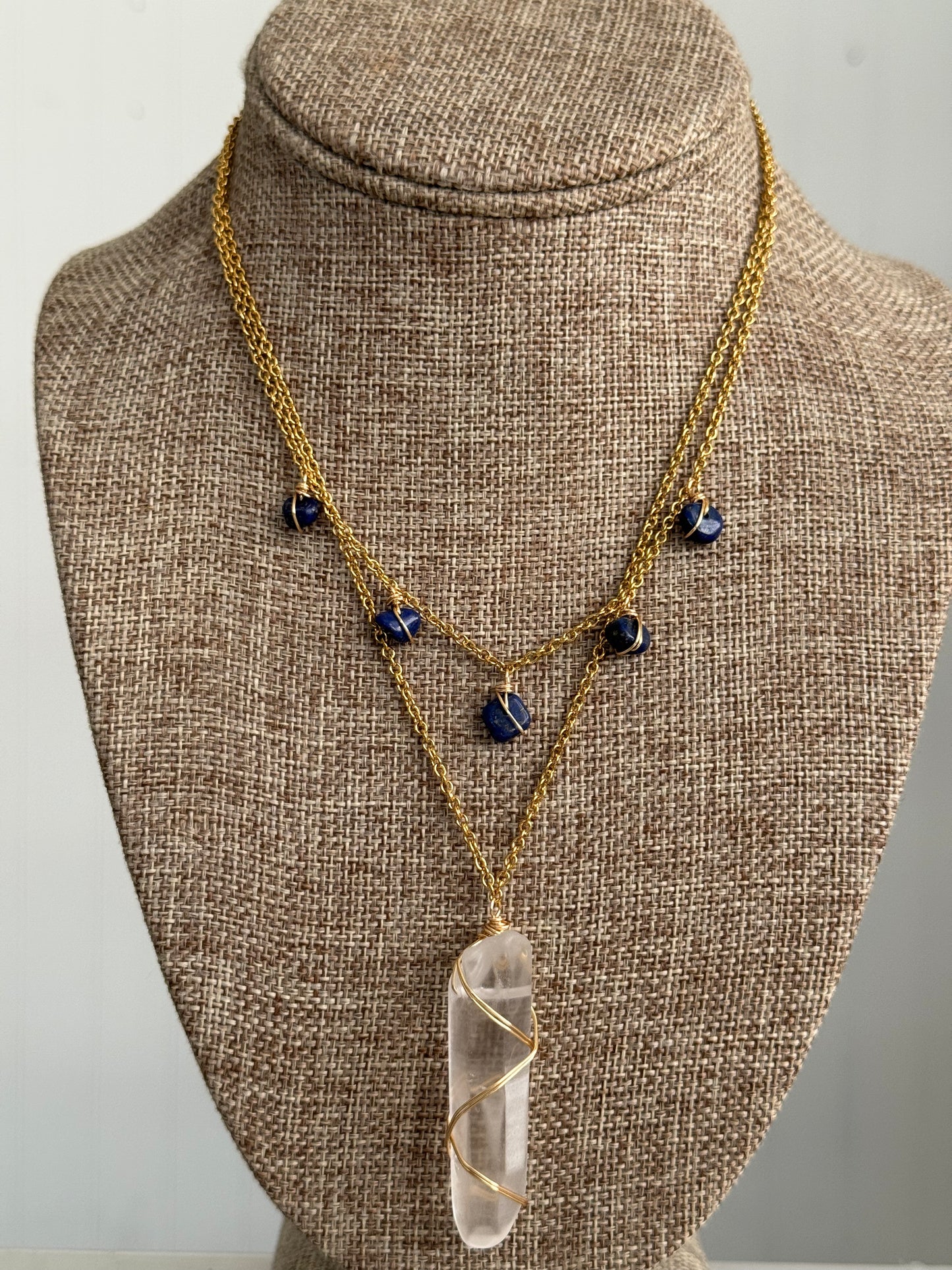 Clear quartz point layer necklace