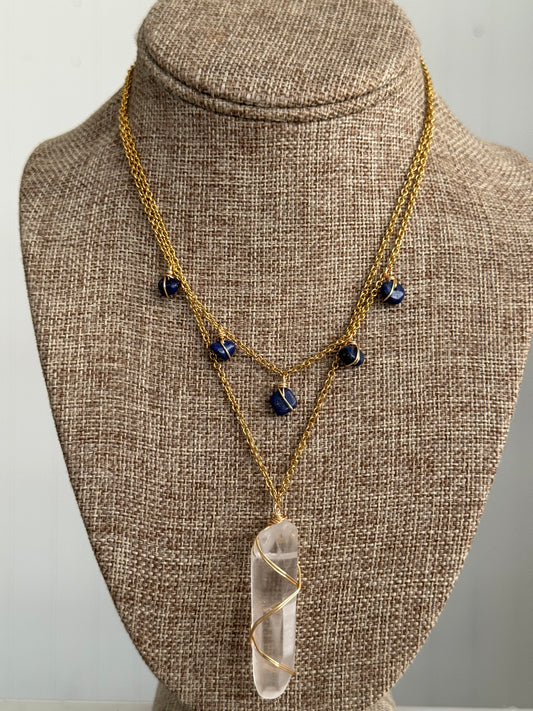 Clear quartz point layer necklace