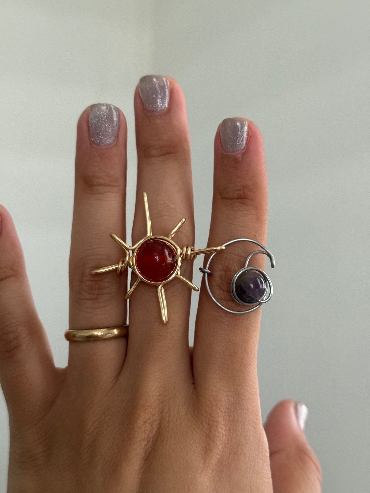 Carnelian sun ☀️ amethyst moon rings