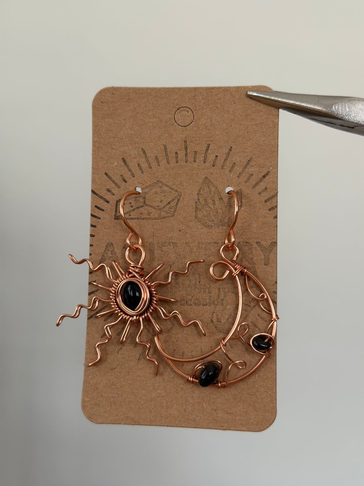 Copper sun moon earrings